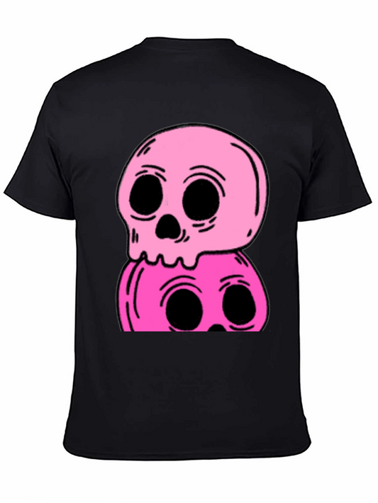 Stacked Skull Tee - Edgy Pink Graphic Print