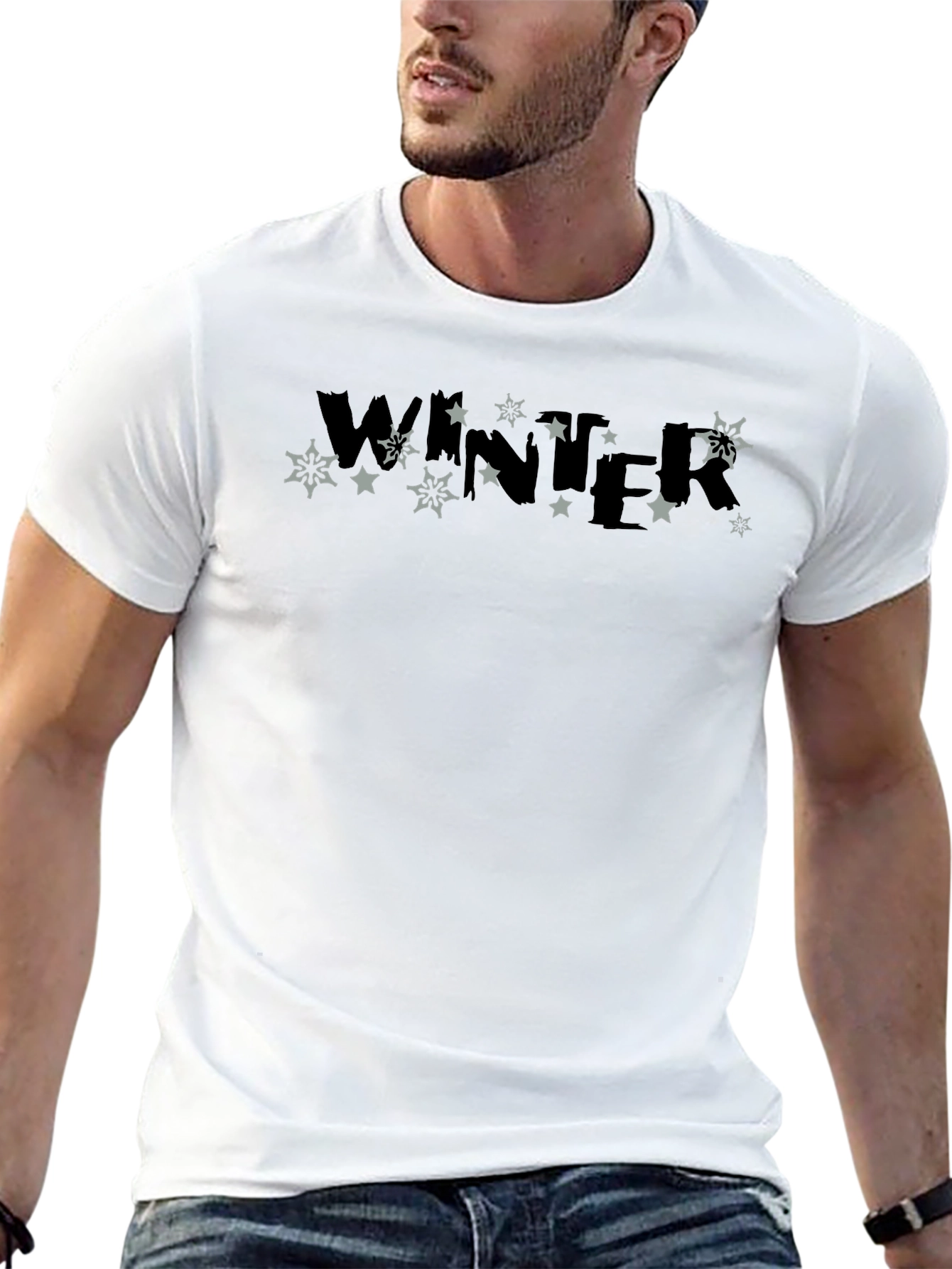Winter Stars Graphic Print Black T-Shirt