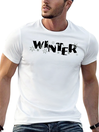 Winter Stars Graphic Print Black T-Shirt