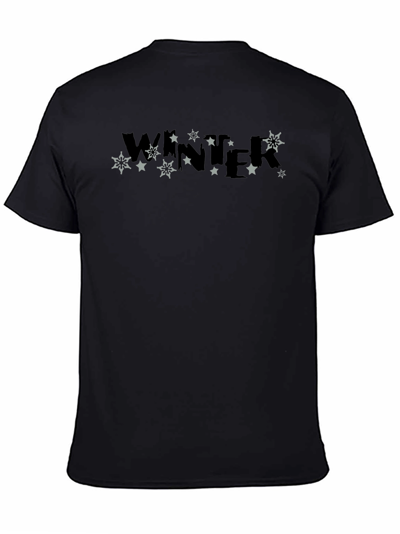 Winter Stars Graphic Print Black T-Shirt