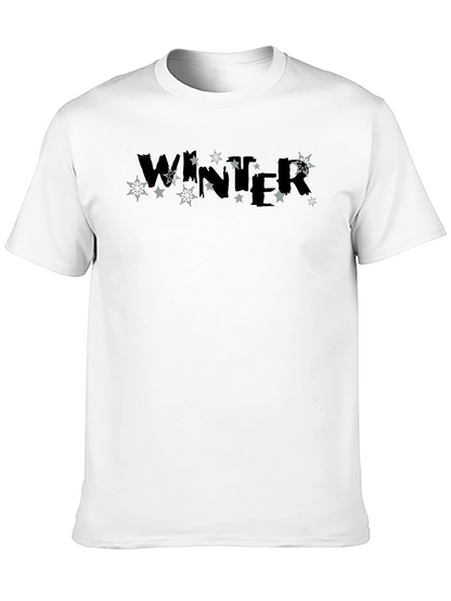 Winter Stars Graphic Print Black T-Shirt