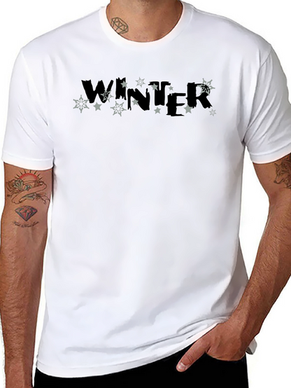 Winter Stars Graphic Print Black T-Shirt