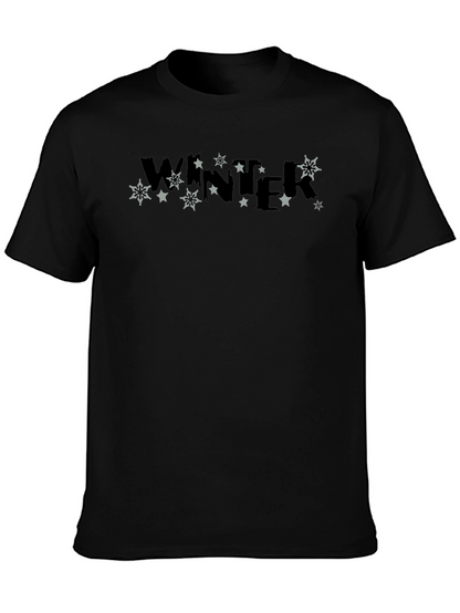 Winter Stars Graphic Print Black T-Shirt