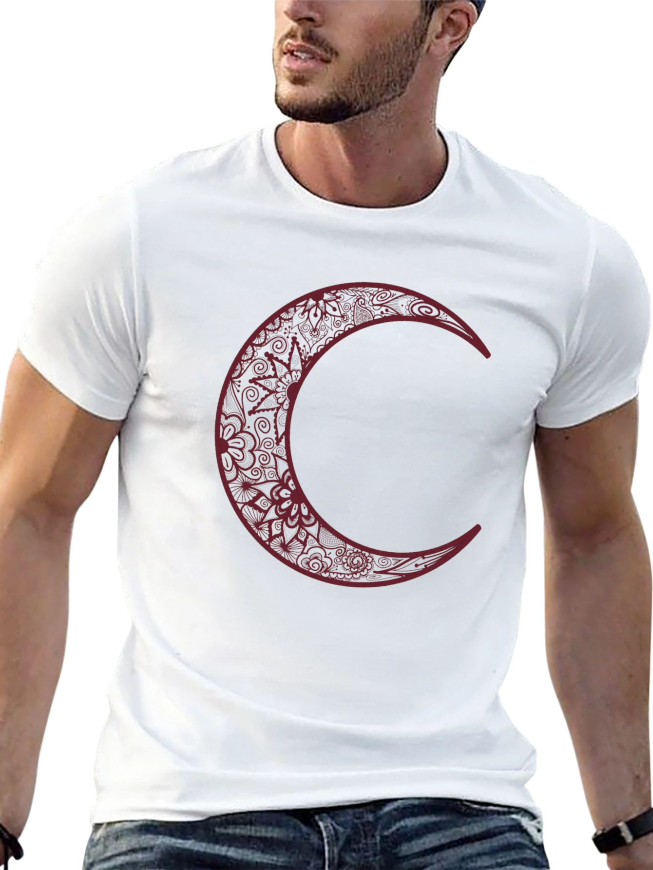 Black Crescent Moon Graphic Tee for Men