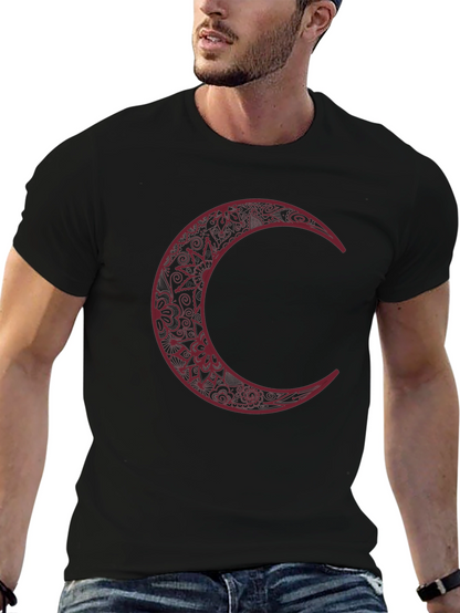 Black Crescent Moon Graphic Tee for Men