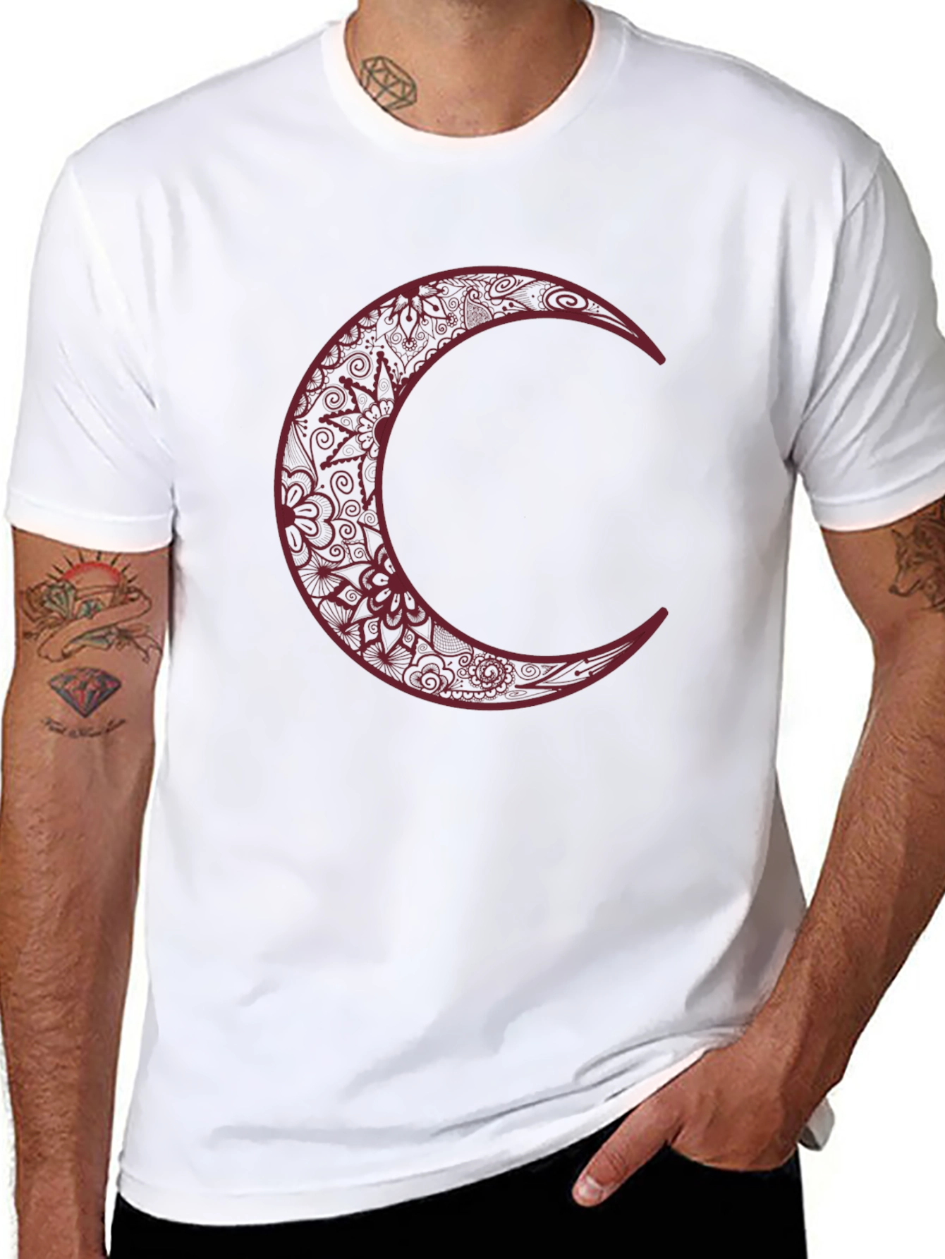 Black Crescent Moon Graphic Tee for Men