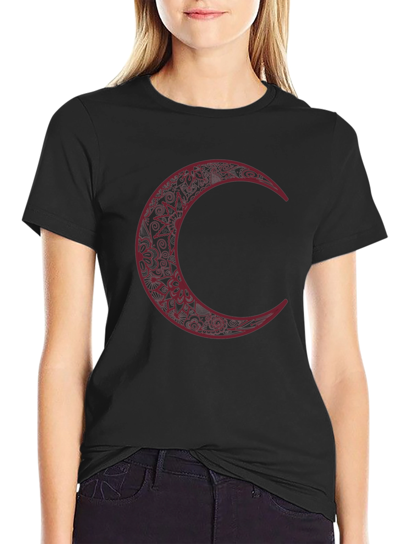 Black Crescent Moon Graphic Tee for Men