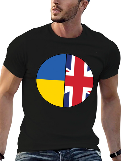 Ukraine & UK Flag Graphic Print Black T-Shirt