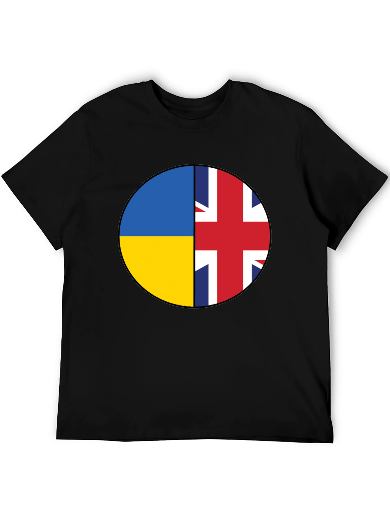 Ukraine & UK Flag Graphic Print Black T-Shirt
