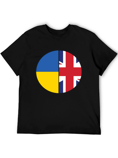 Ukraine & UK Flag Graphic Print Black T-Shirt