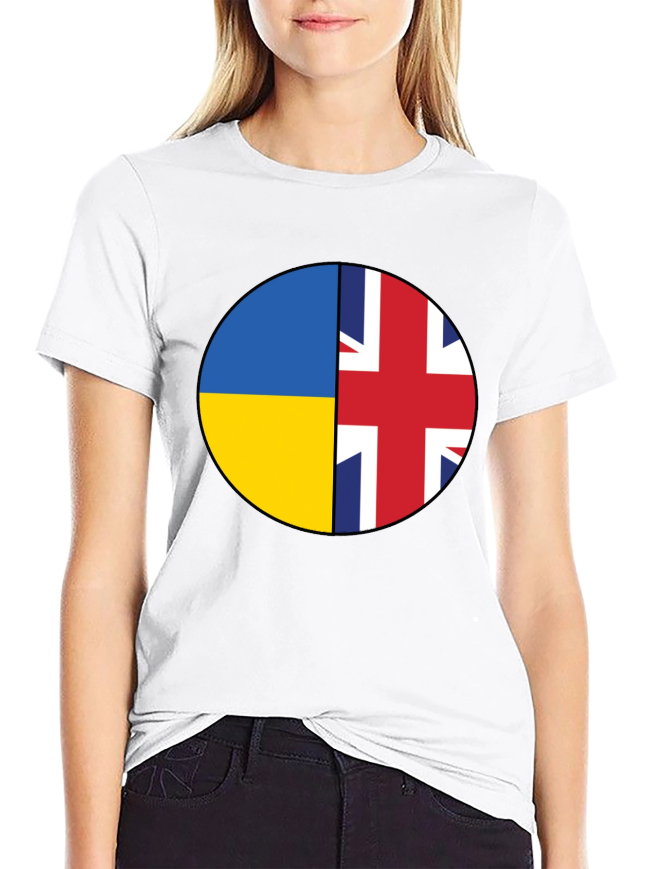 Ukraine & UK Flag Graphic Print Black T-Shirt
