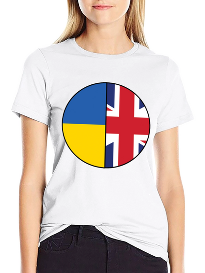 Ukraine & UK Flag Graphic Print Black T-Shirt