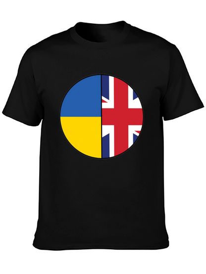 Ukraine & UK Flag Graphic Print Black T-Shirt