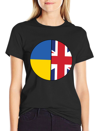 Ukraine & UK Flag Graphic Print Black T-Shirt