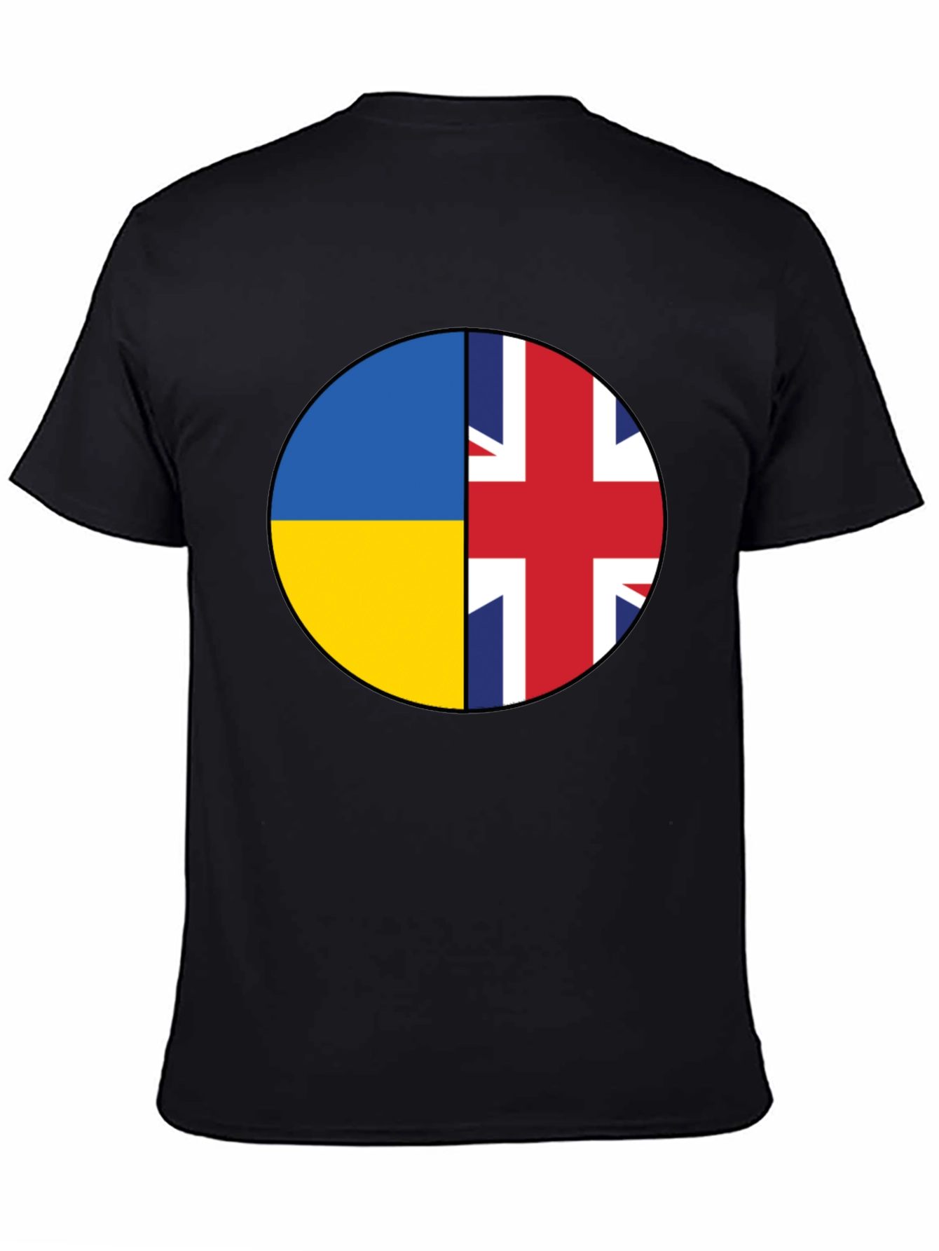 Ukraine & UK Flag Graphic Print Black T-Shirt