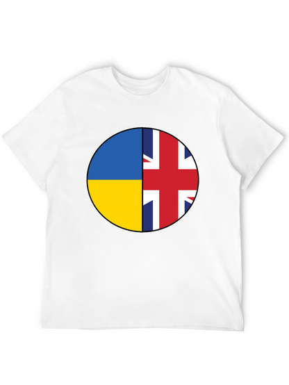 Ukraine & UK Flag Graphic Print Black T-Shirt