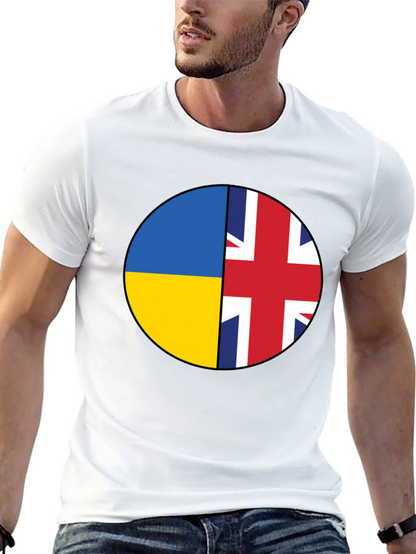 Ukraine & UK Flag Graphic Print Black T-Shirt
