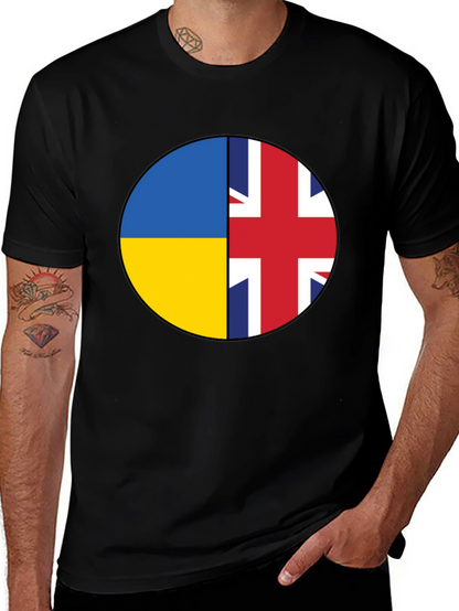 Ukraine & UK Flag Graphic Print Black T-Shirt