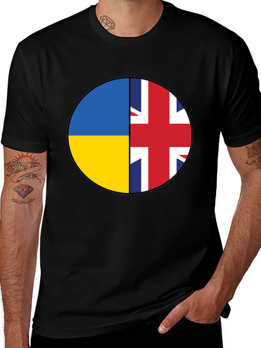 Ukraine & UK Flag Graphic Print Black T-Shirt