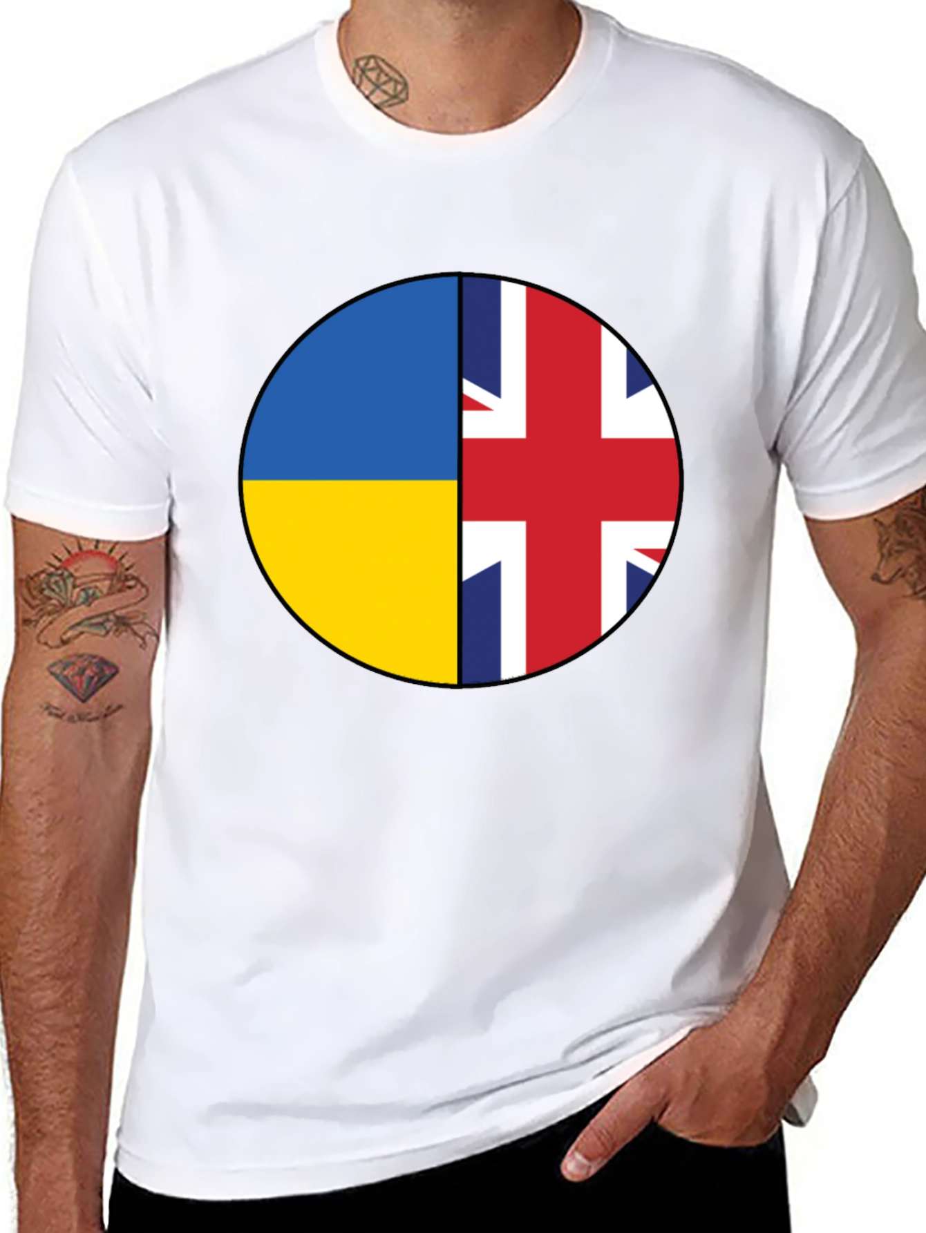 Ukraine & UK Flag Graphic Print Black T-Shirt