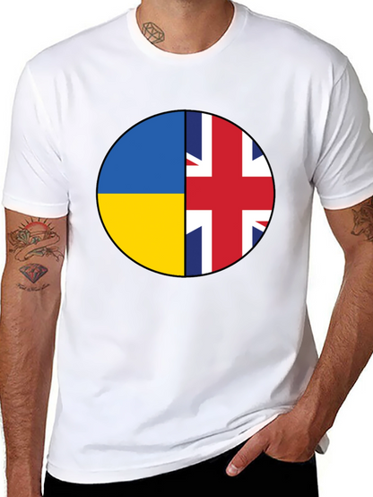 Ukraine & UK Flag Graphic Print Black T-Shirt