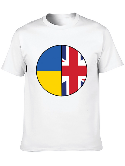 Ukraine & UK Flag Graphic Print Black T-Shirt