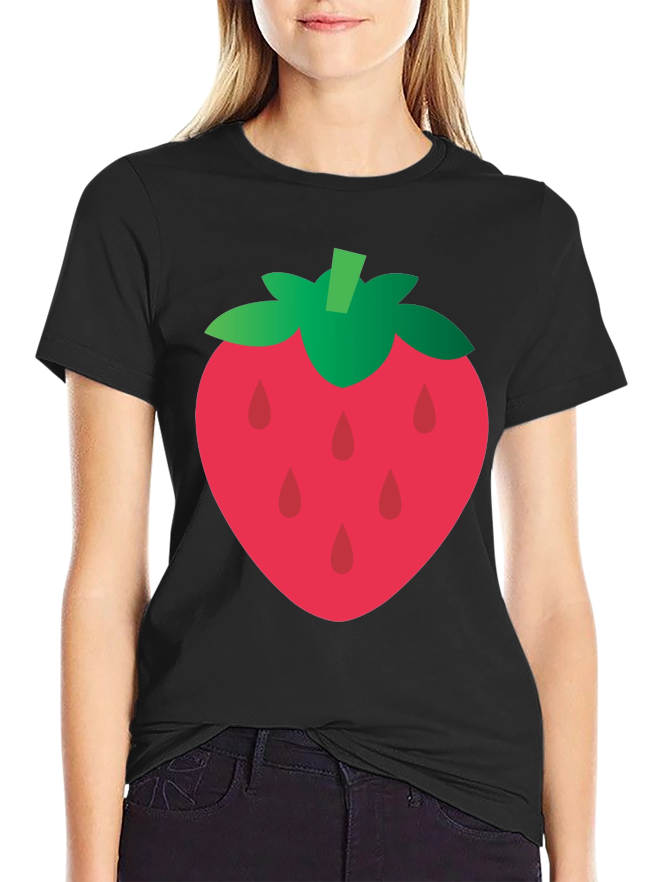 Strawberry Graphic Tee - Casual Black T-Shirt