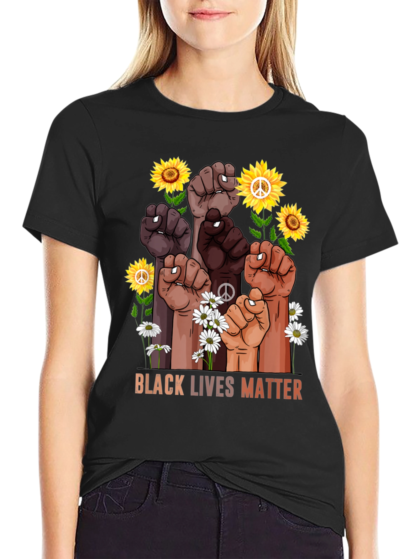 BLM Fist Flowers Graphic T-Shirt