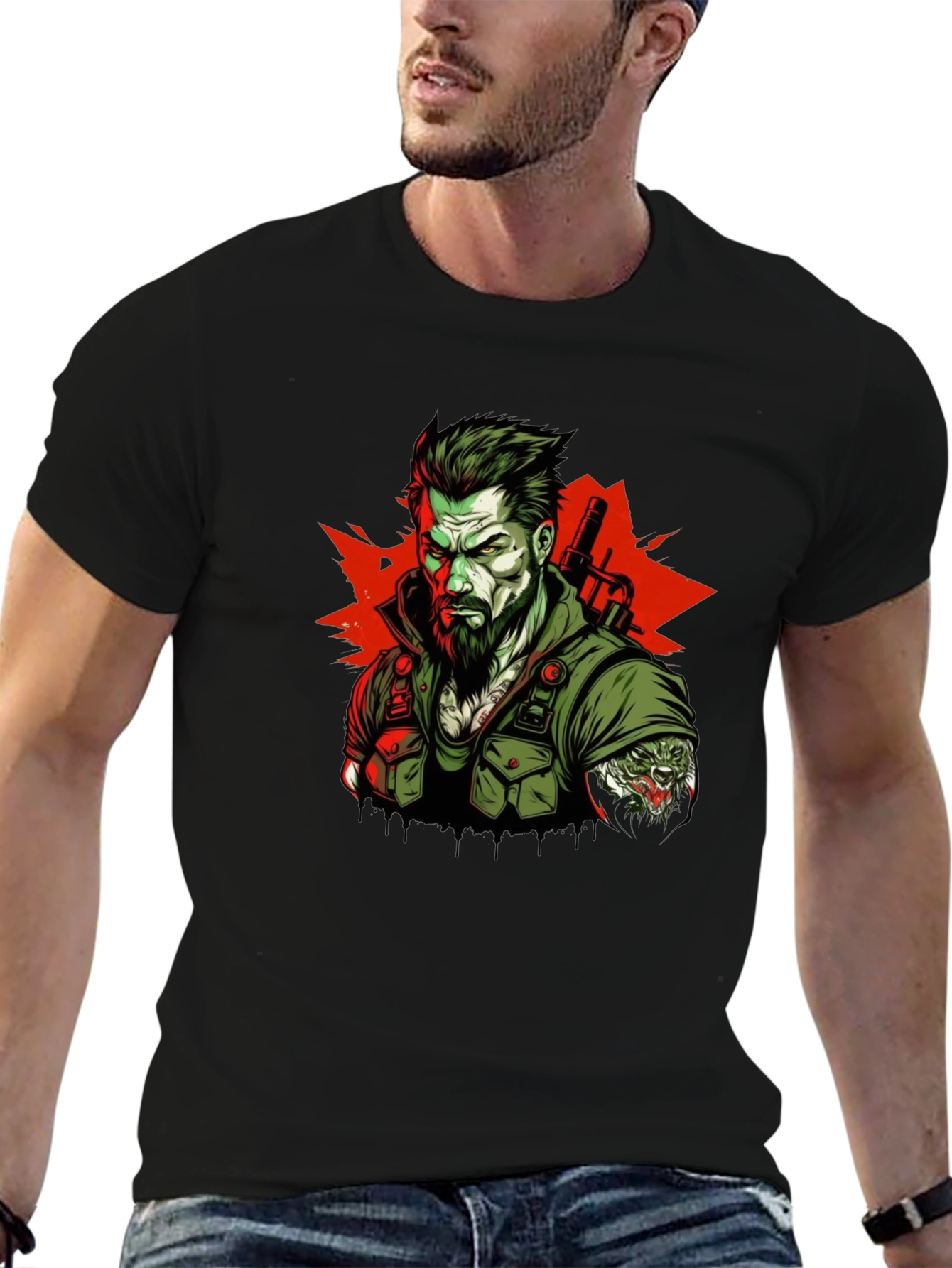 Warrior Graphic Print Black T-Shirt