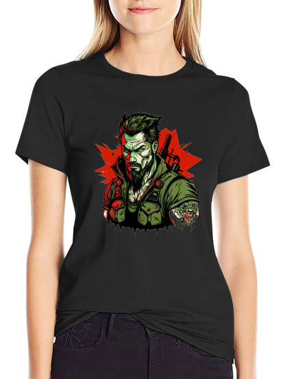 Warrior Graphic Print Black T-Shirt
