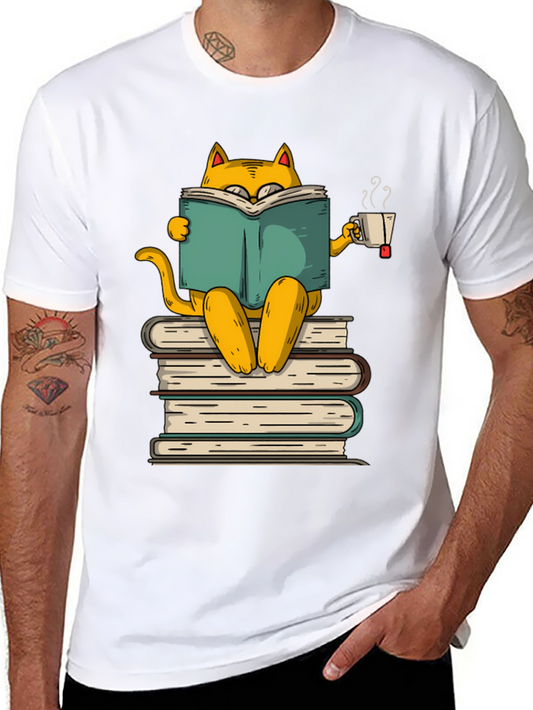 Bookish Cat T-Shirt: Reader Kitty with Tea