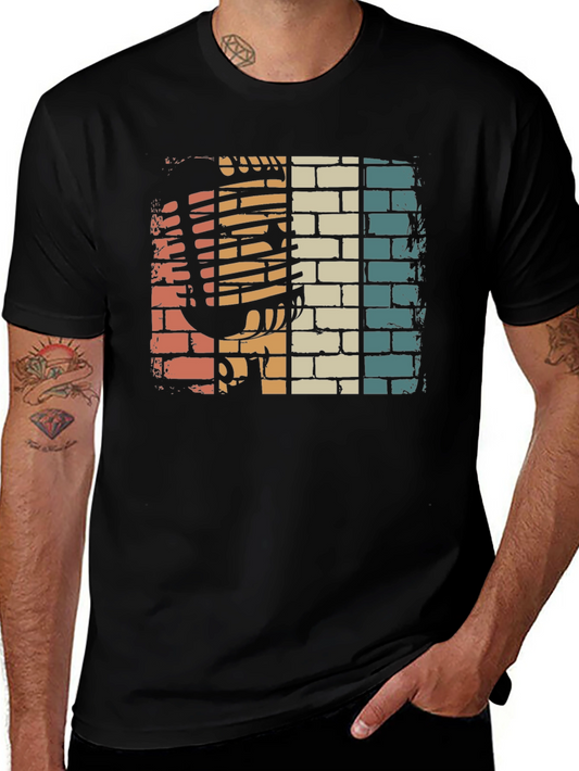 Vintage Brick Wall Microphone Graphic T-Shirt