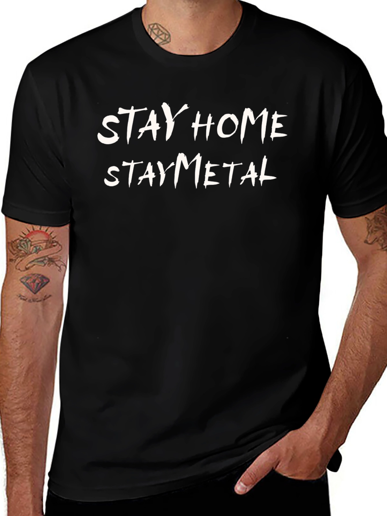 Stay Home Stay Metal T-Shirt - Black Graphic Tee