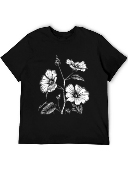 Black Floral Print Graphic Tee - Botanical Style