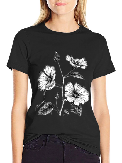 Black Floral Print Graphic Tee - Botanical Style