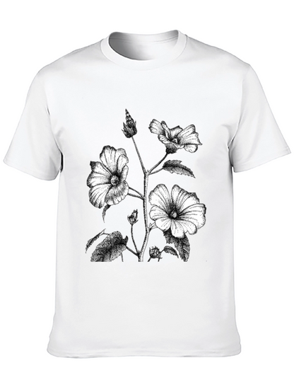 Black Floral Print Graphic Tee - Botanical Style