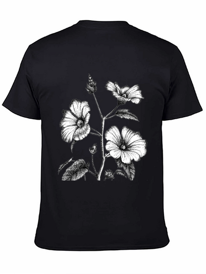Black Floral Print Graphic Tee - Botanical Style