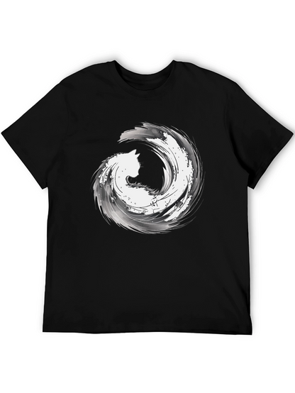 Abstract Cat Wave Graphic Tee - Black