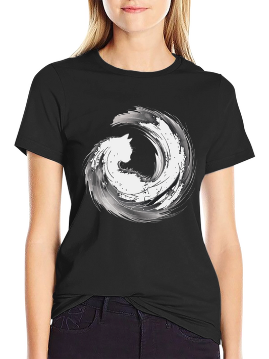 Abstract Cat Wave Graphic Tee - Black