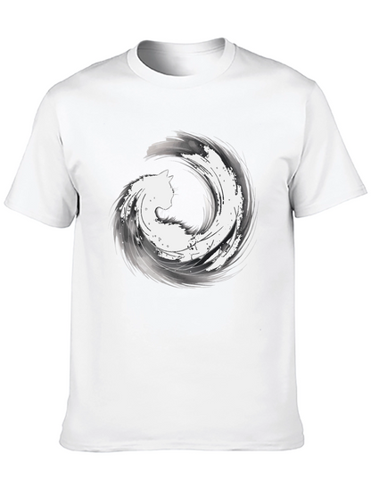 Abstract Cat Wave Graphic Tee - Black