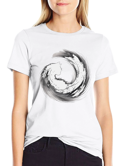 Abstract Cat Wave Graphic Tee - Black