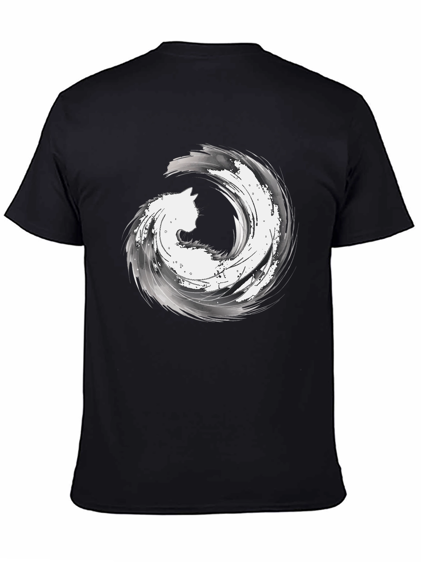 Abstract Cat Wave Graphic Tee - Black