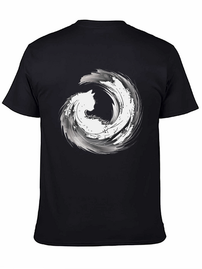 Abstract Cat Wave Graphic Tee - Black