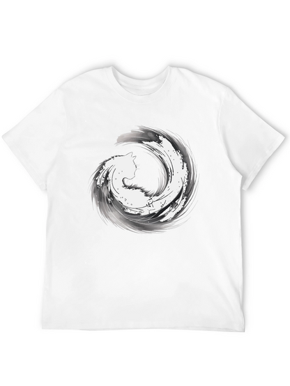 Abstract Cat Wave Graphic Tee - Black