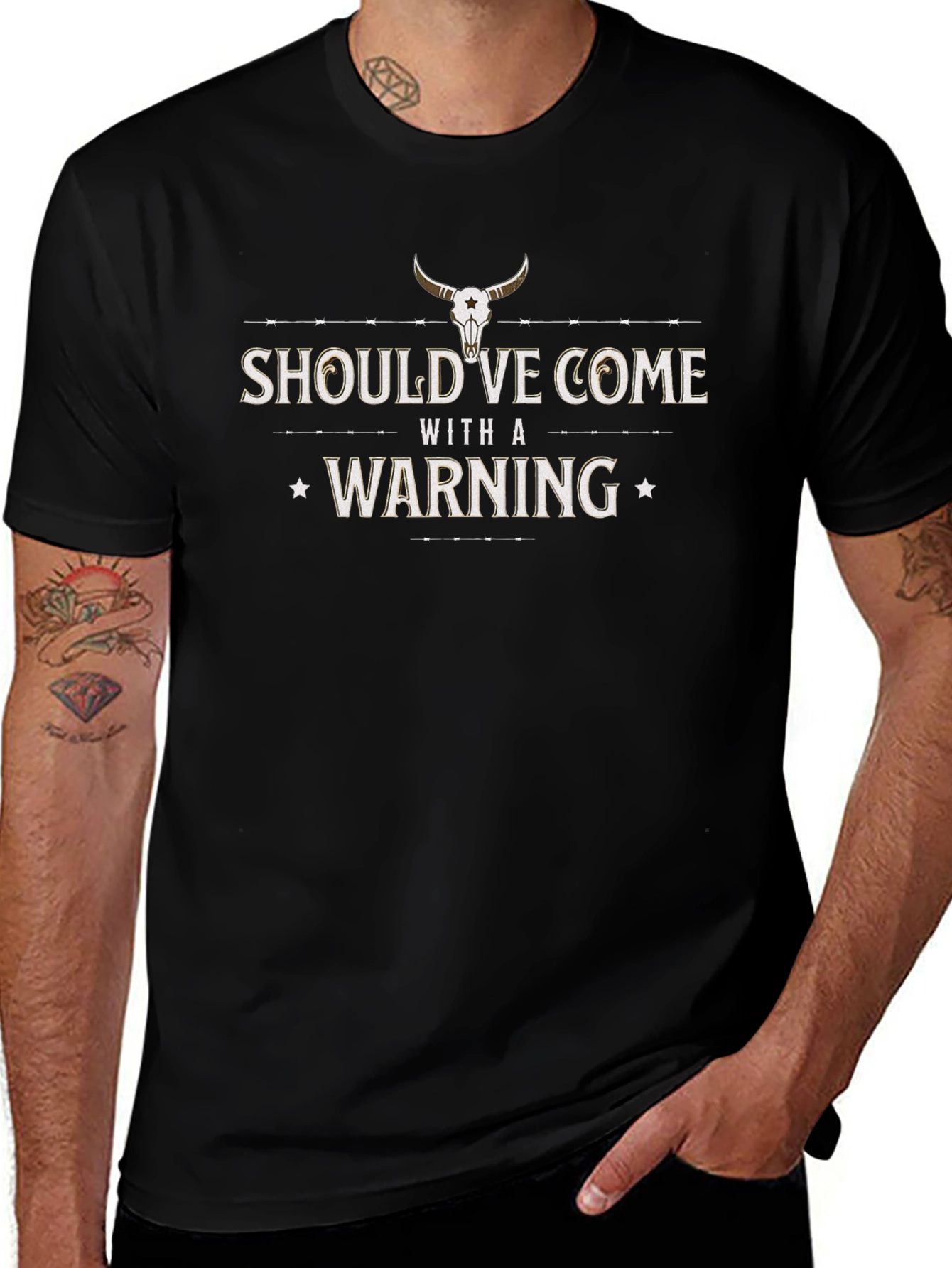Warning T-Shirt - Cowboy Skull Graphic Tee