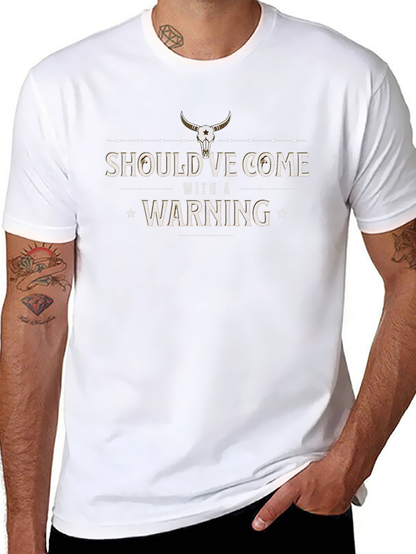 Warning T-Shirt - Cowboy Skull Graphic Tee