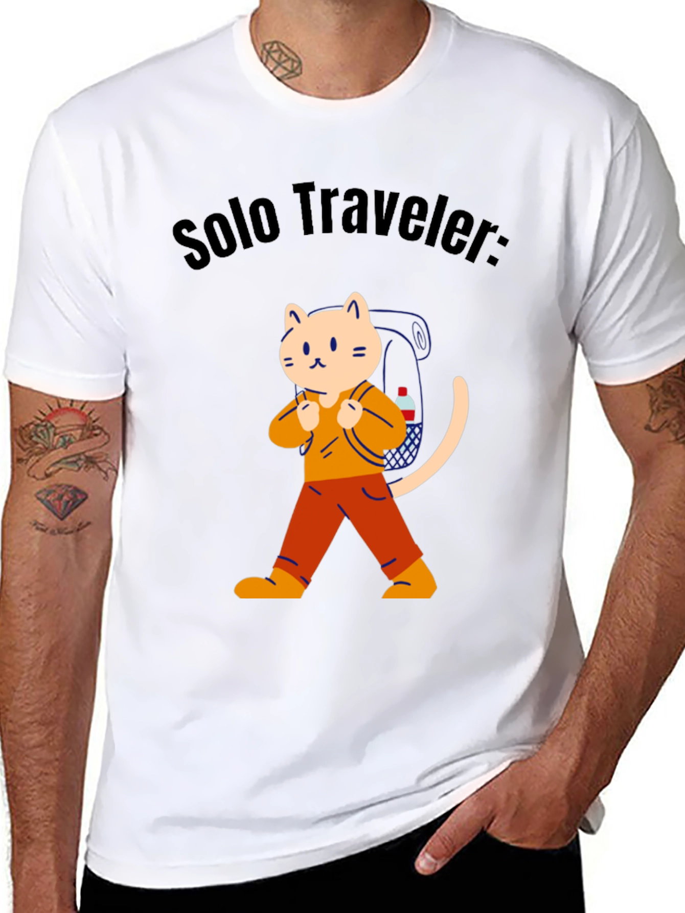 Solo Traveler Cat Graphic Tee - Adventure Awaits!