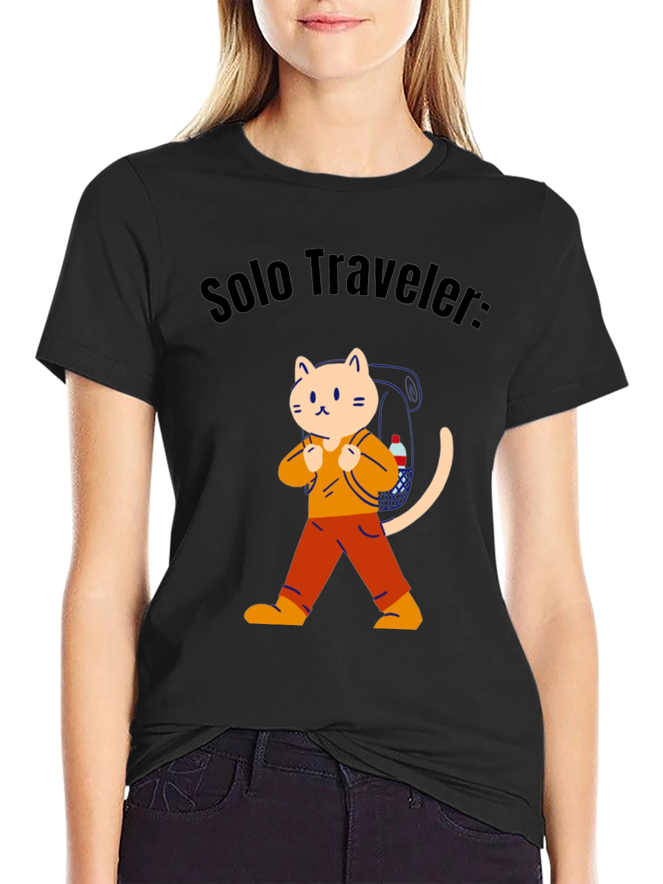 Solo Traveler Cat Graphic Tee - Adventure Awaits!