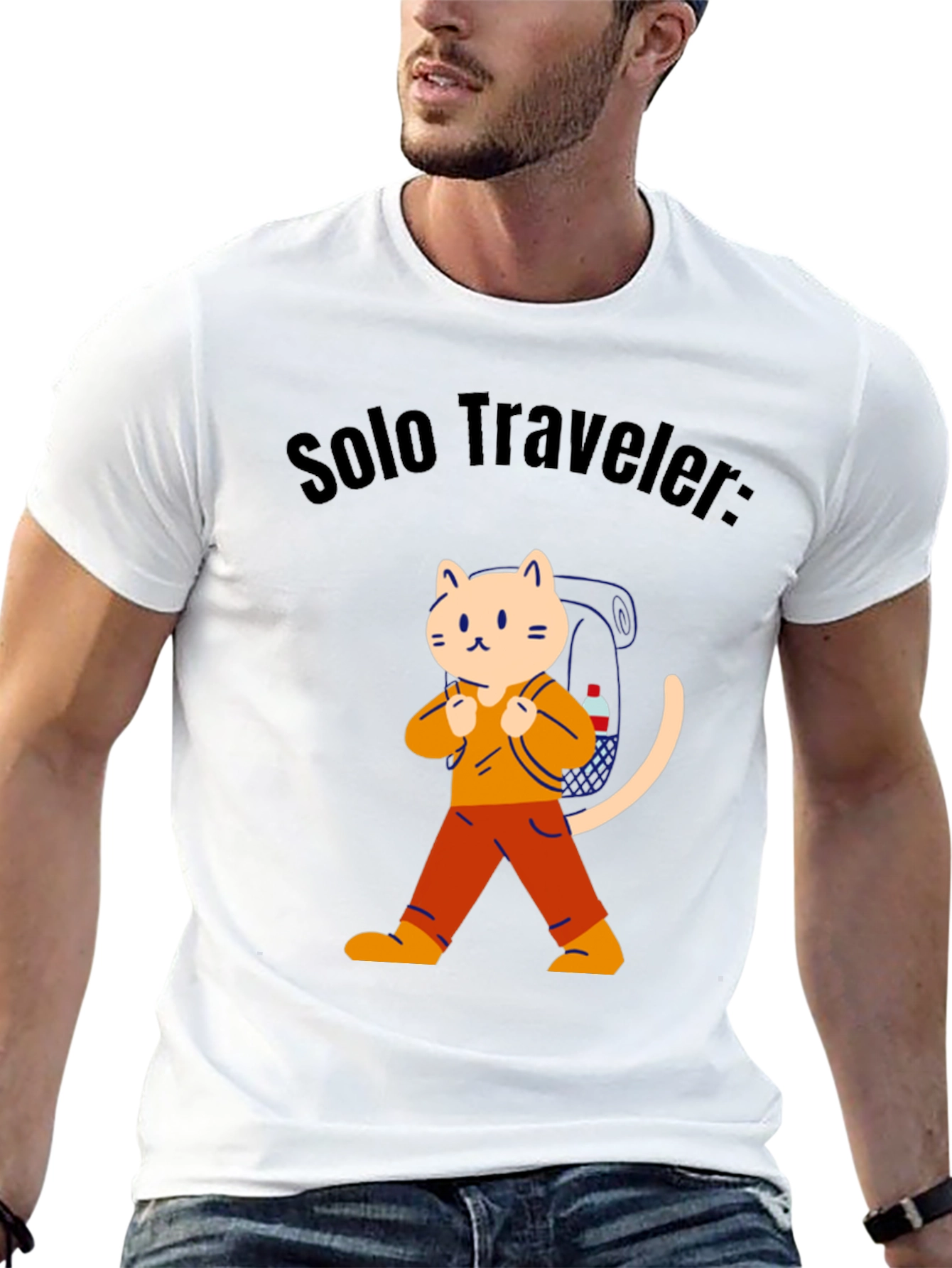 Solo Traveler Cat Graphic Tee - Adventure Awaits!