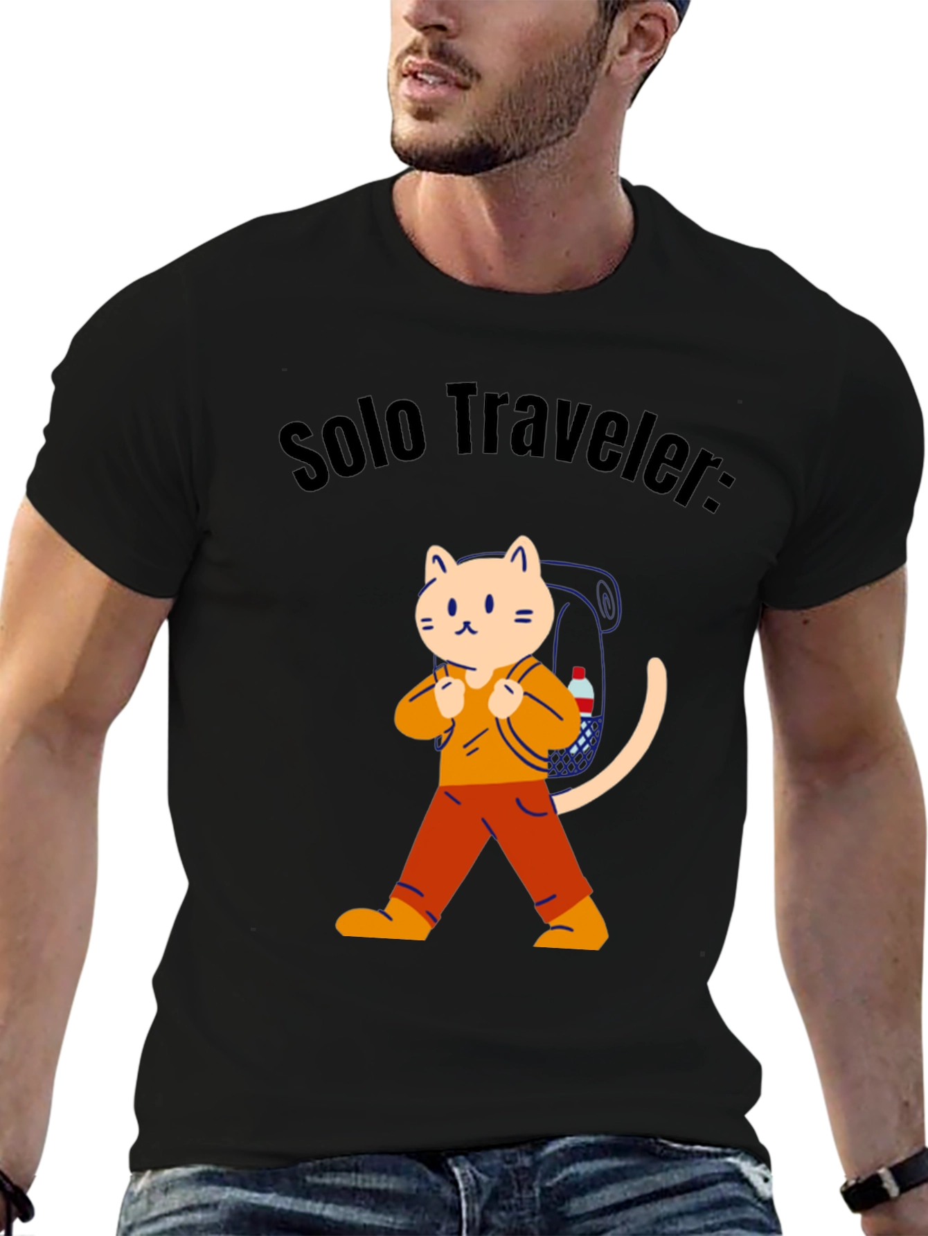 Solo Traveler Cat Graphic Tee - Adventure Awaits!